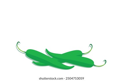 Three green Chilies isolated on white background. Long chili pepper illustration Editable vector EPS available