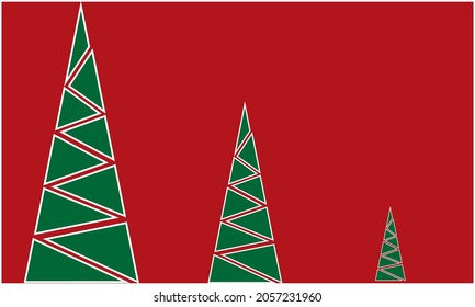 three green Christmas trees on a red background