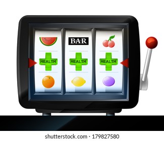 three green cross  items on play machine as health win vector illustration