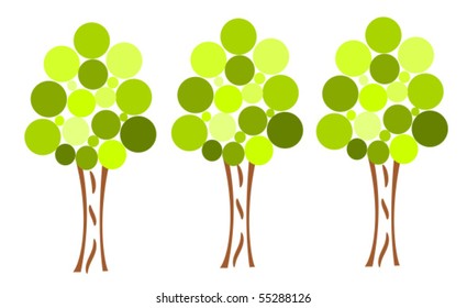 Three green deciduous trees illustration