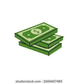 Three green dollar bills. Money investment and business commerce. Vector illustration.