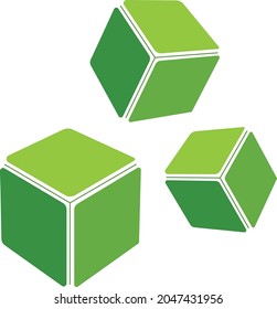 Three green eco cubes vector icon on white background
