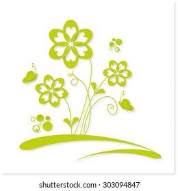 three green  flowers onwhite background
