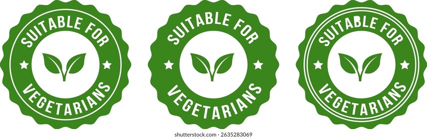 Three green labels with the words sustainable for vegetarians