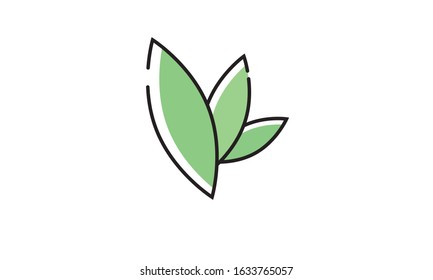 Three green leaf icons set vector, illustration