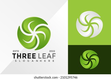 Three Green Leaf Logo Design Vector illustration template