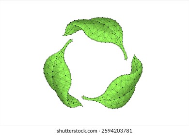 Three green leaf. Recycle icon, sustainable packaging, concept of biodegradability, eco-friendly recycle, compost symbol, eco-friendly environment, environmental stamp, recyclable waste.