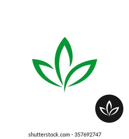 Three green leaf vector logo. Natural plant symbol.