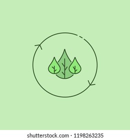 Three green leaves in arrow circle eco icon