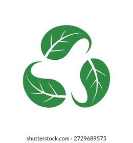 Três folhas verdes em arranjo circular no fundo branco