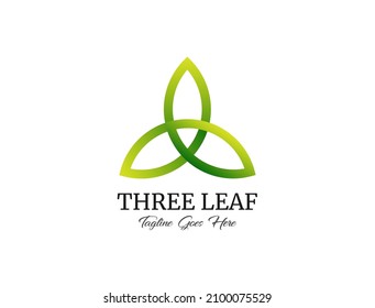 Three Green Leaves That Come Together To Form A Triangular Line For The Nature Logo