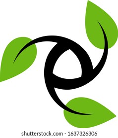 Three green leaves. Vector leaf logo. Nature. Tree branch