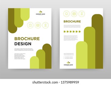 three green lines business brochure flyer design. Multipurpose abstract brochure template with cover & back pages. Geometric leaflet vector design. Annual report presentation. Vertical A4 format.