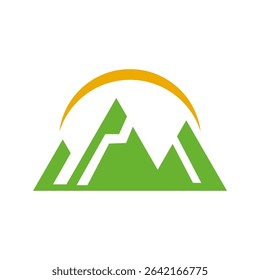three green montains and sun vector on white background