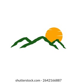 three green montains and sun vector on white background