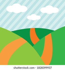 Three green mountains with trails