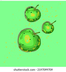 Three green multicolored apples on a green background