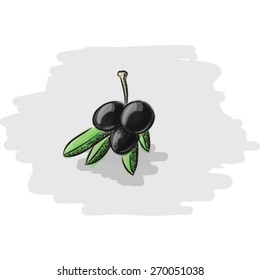 Three green olives drawing on grey background.  Layered EPS file with some transparency effects added.