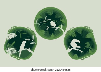 three green paper cut set icons