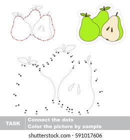 Three Green Pears and Half Slice. Dot to dot educational numbers game for preschool kids.