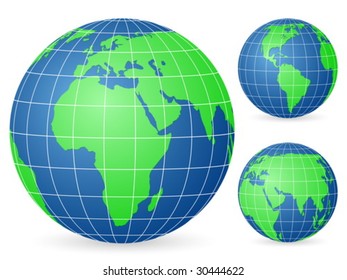 Three green planet set on a white background. Vector illustration.