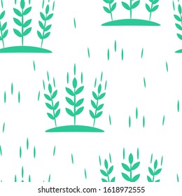 Three green plants on the hill.Sign, logo, icon, for marking products, illustrations of books, flyers. White background.Pattern.Vector illustration for your business. Cartoon style.
