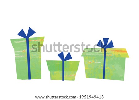 Three green presents. Illustration with collage-like textures.