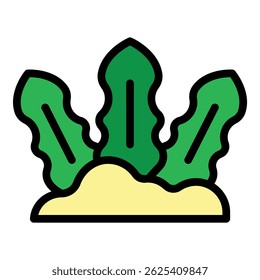 Três algas verdes crescendo no fundo do oceano, ilustração vetorial colorida simples