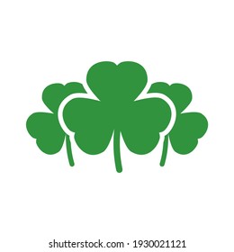 Three green shamrock illustration isolated on white. Clover three leaf flower. St Patrick day vector. Irish symbol.