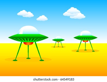 Three green spacecraft