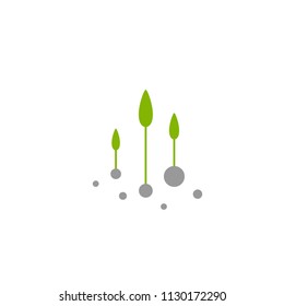 Three Green sprouts, sprigs, raw with  leaves and seeds. Icon Isolated on white. Growth symbol. Ecology, agriculture, nature, healthy organic and farm fresh food logo. Vector Illustration