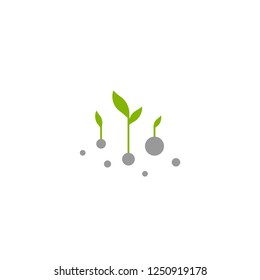 Three Green sprouts, sprigs, raw with  leaves and seeds. Icon Isolated on white. Growth symbol. Ecology, agriculture, nature, healthy organic and farm fresh food logo. Vector Illustration