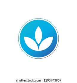 Three Green sprouts, sprigs, raw with silhouette leaf in blue circle. Vector Illustration Isolated on white. Logo for eco company, agriculture, nature firm, ecology, healthy organic and farm fresh