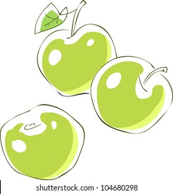 Three green tasty apples
