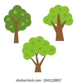 Three green trees with leaves. Vector illustration
