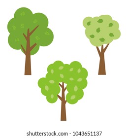 Three green trees with leaves. Vector illustration