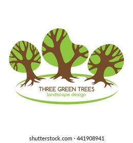 Three green trees logo for landscaping. Vector design template.