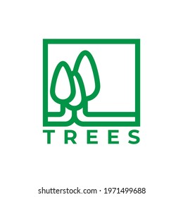 three green trees in a square logo vector