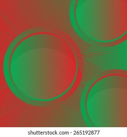 Three green-red round badges with grid design