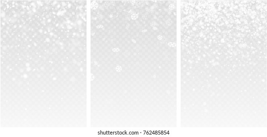 Three grey blurred winter backgrounds with snowflakes. Vector illustration.