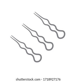 three grey bobby pins on white background.