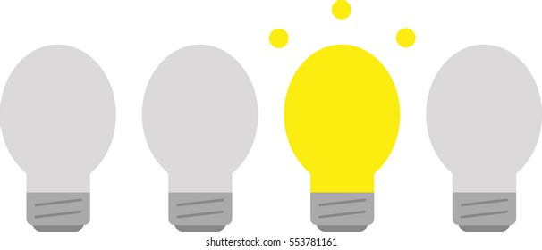 Three grey and one yellow light bulbs