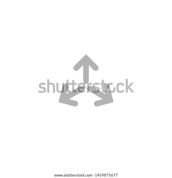 Three grey rounded arrows point out from the center.\
Expand Arrows icon. Outward Directions icon. Vector illustration.\
Isolated on white. 