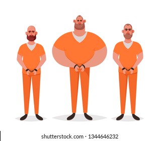 Three Grumpy Prisoners. Cartoon Style. Vector Illustration