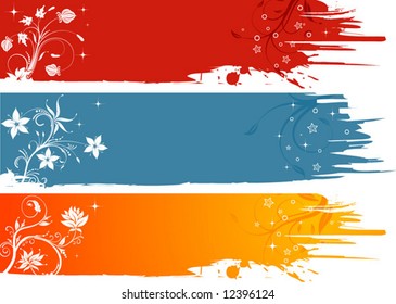 Three grunge flower background, element for design, vector illustration