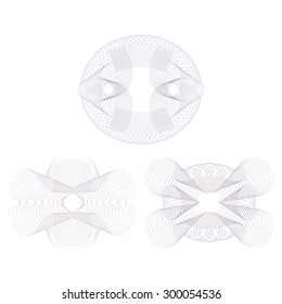 Three guilloche rosettes. Set on a white background.