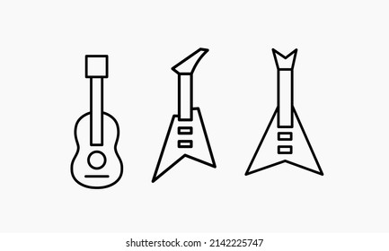 three guitar models line art shaped icon