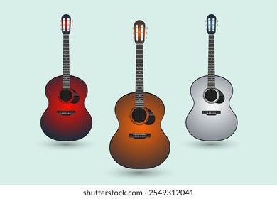 Three guitars Classic vector-illustration on isolated background. set of three modern dark blue surface guitars acoustric icon on light blue background design