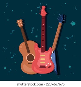tres instrumentos de guitarra iconos musicales