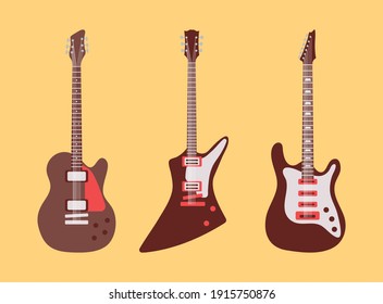 three guitars instruments musicals set icons in yellow background vector illustration design